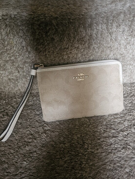 Coach Handbags - Coach Cream Signature Canvas Wristlet